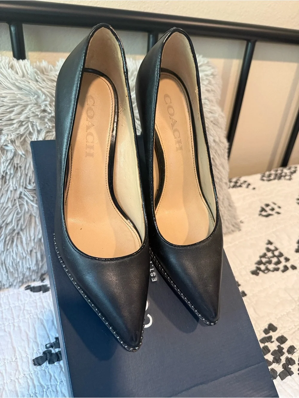 Coach Black Pointed-Toe Leather Pumps